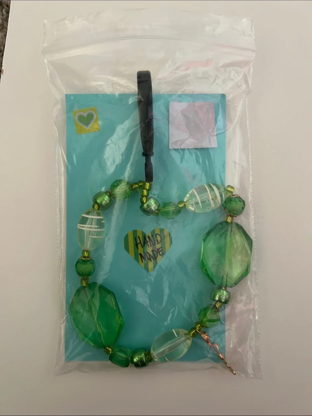 Green Beaded Bracelet Keychain - Fashion Accessory